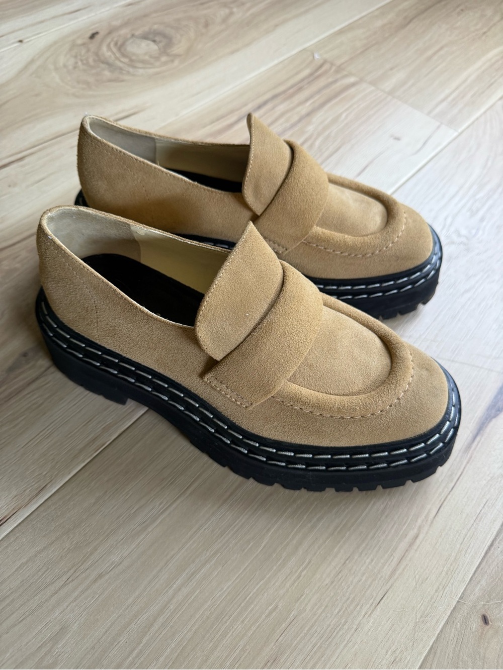 Proenza Schouler Chunky Suede Loafers in Camel Tan